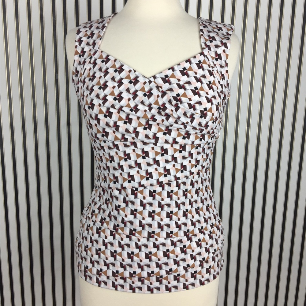 White House Black Market Brown Geometric Blouse